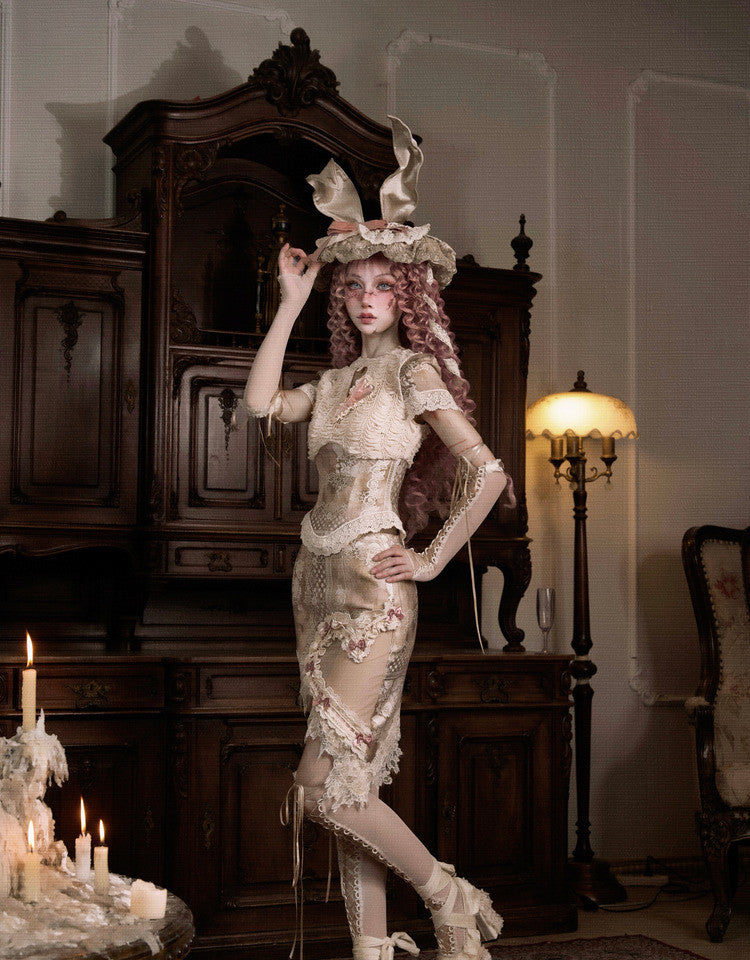 Cupid's Verse-Casket - Heart Cut-Out Vintage Lace Lolita Top - image 22