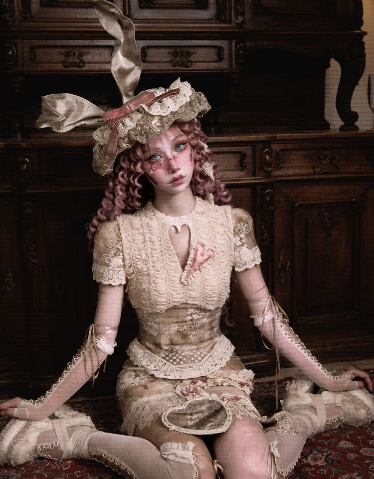 Cupid's Verse-Casket - Heart Cut-Out Vintage Lace Lolita Top - image 23