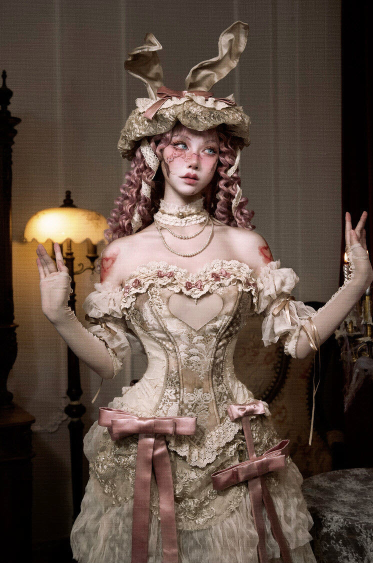 Cupid's Verse-Casket - Heart-Shaped Rococo Lolita Corset & Matching Pieces - image 24
