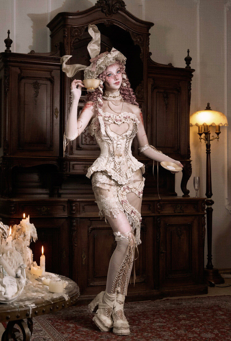 Cupid's Verse-Casket - Heart-Shaped Rococo Lolita Corset & Matching Pieces - image 25