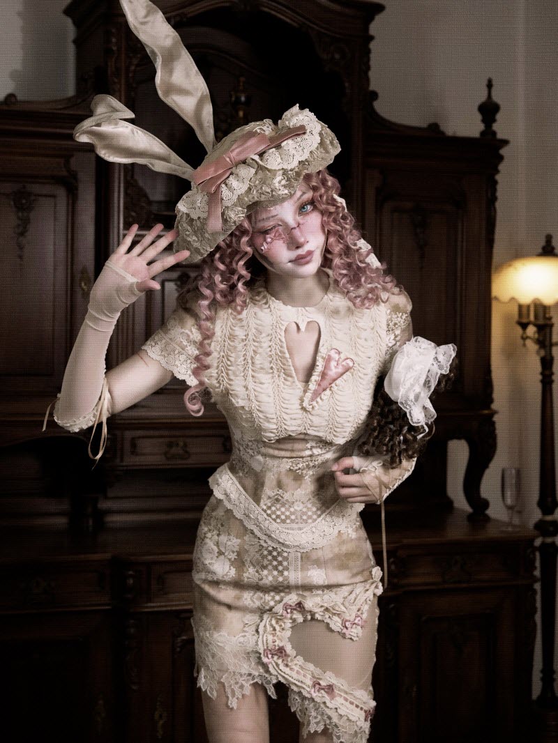 Cupid's Verse-Casket - Heart Cut-Out Vintage Lace Lolita Top - image 26