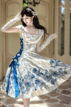 Irises Holiday - Blue Floral Satin-Effect Formal Dress - image 2