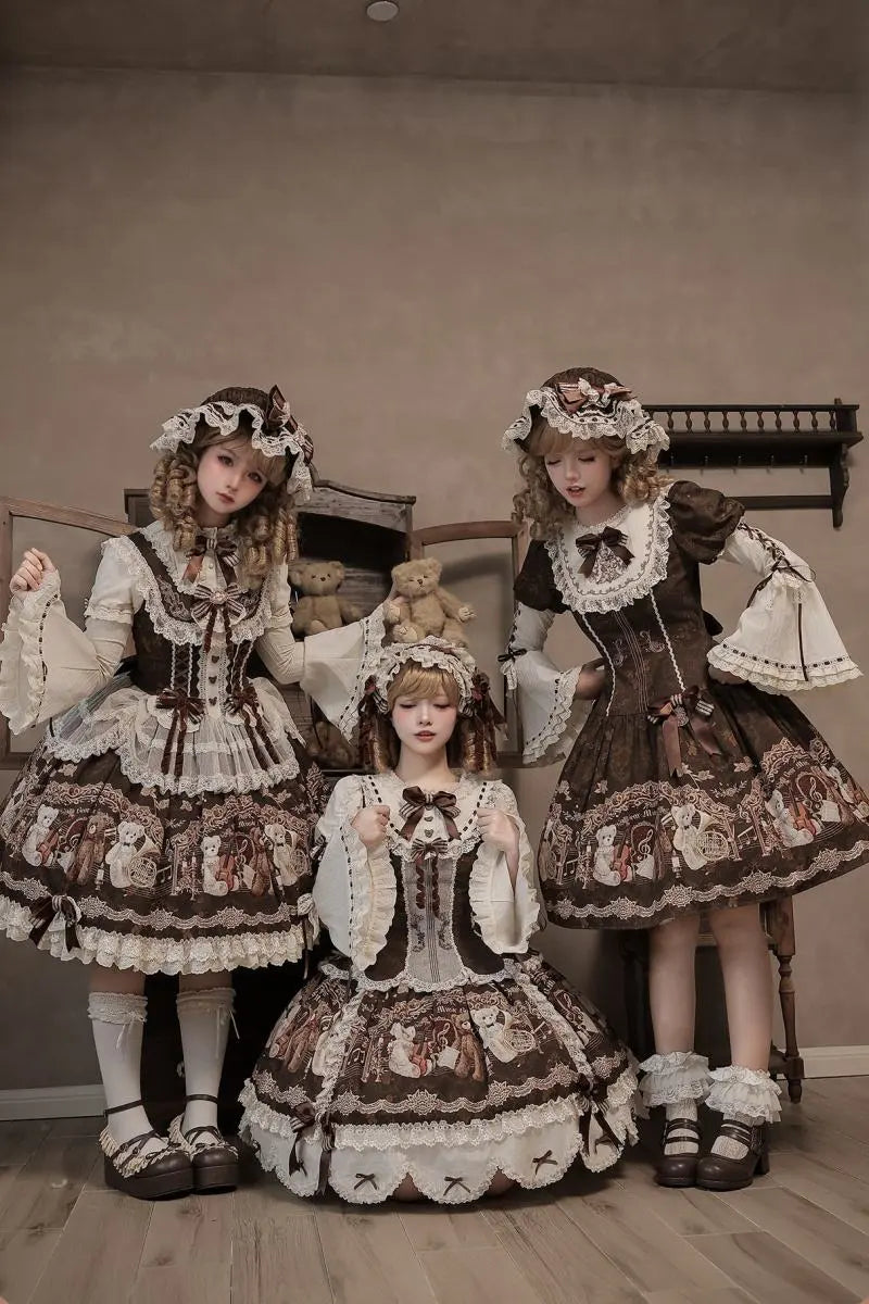 Bear Symphony - Retro Lolita JSK and OP Dresses - image 2