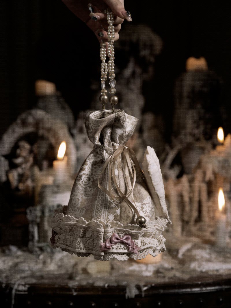 Cupid's Verse-Casket - Heart-Motif Drawstring Lolita Handbag - image 2