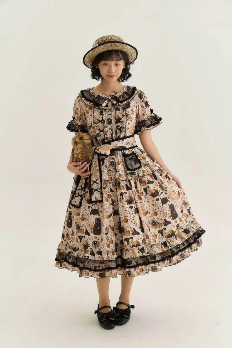 Black Cat Magician - Cotton Lolita OP Dress in Two Lengths - image 2