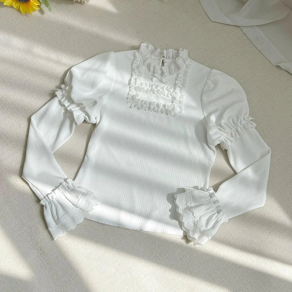 Elegant Ruffled Knitted Long-Sleeve Top - image 2