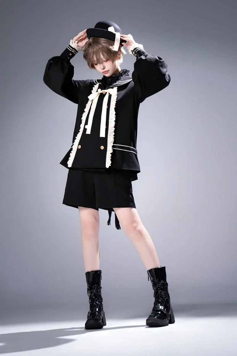 Misty City - Sailor-Collar Ouji Coat & Shorts Set - image 3