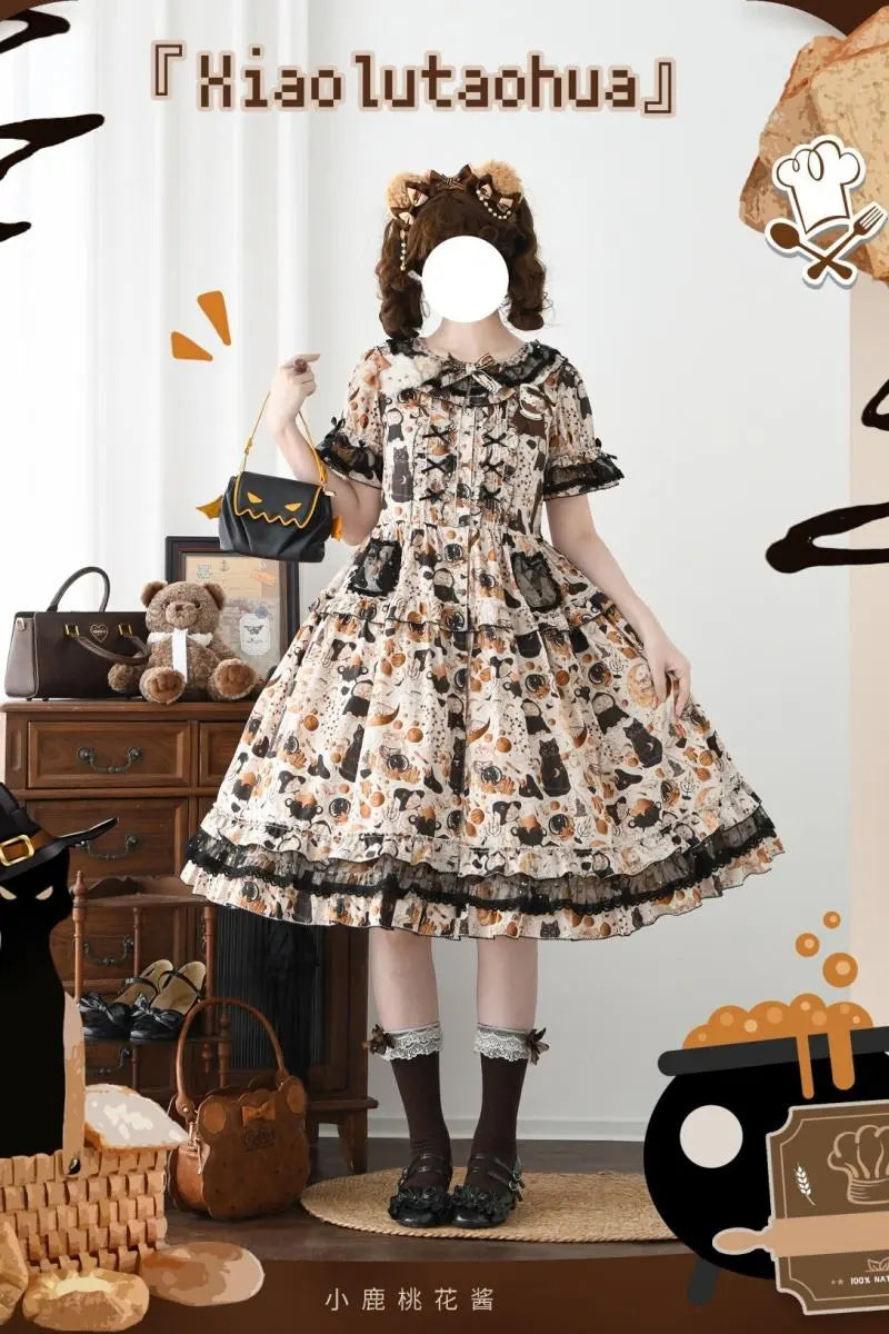 Black Cat Magician - Cotton Lolita OP Dress in Two Lengths - image 3