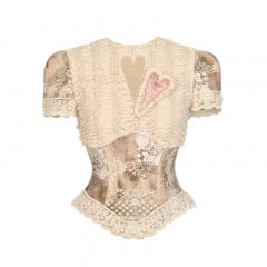 Cupid's Verse-Casket - Heart Cut-Out Vintage Lace Lolita Top - image 3