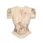 Cupid's Verse-Casket - Heart Cut-Out Vintage Lace Lolita Top - image 3