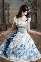 Irises Holiday - Blue Floral Satin-Effect Formal Dress - image 3