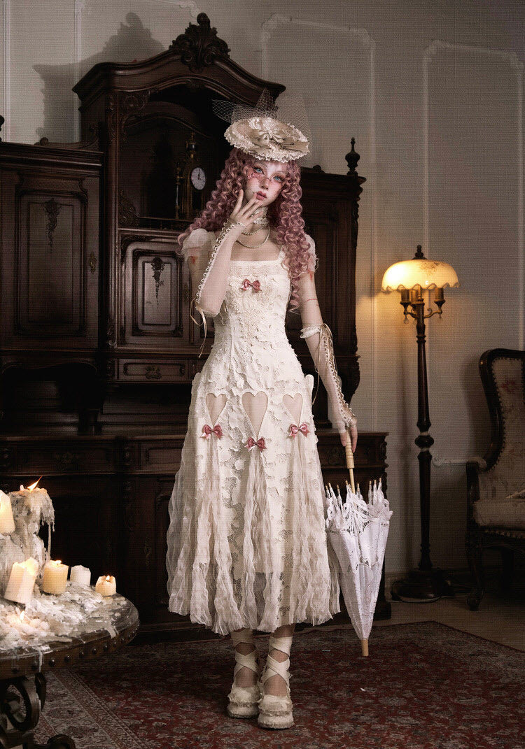 Cupid's Verse-Casket - Heart-Bow Cut-Out Lace Lolita Slip Dress - image 3