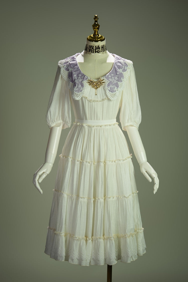 Cloud Soufflé Embroidered-Collar Classic Lolita Midi OP - image 3