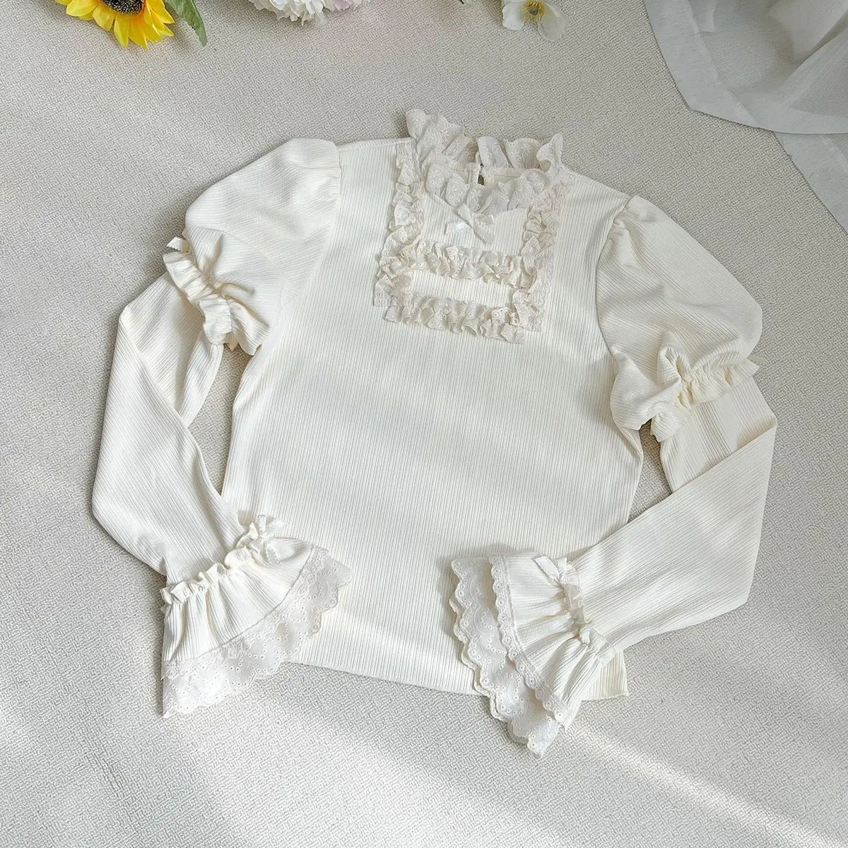 Elegant Ruffled Knitted Long-Sleeve Top - image 3