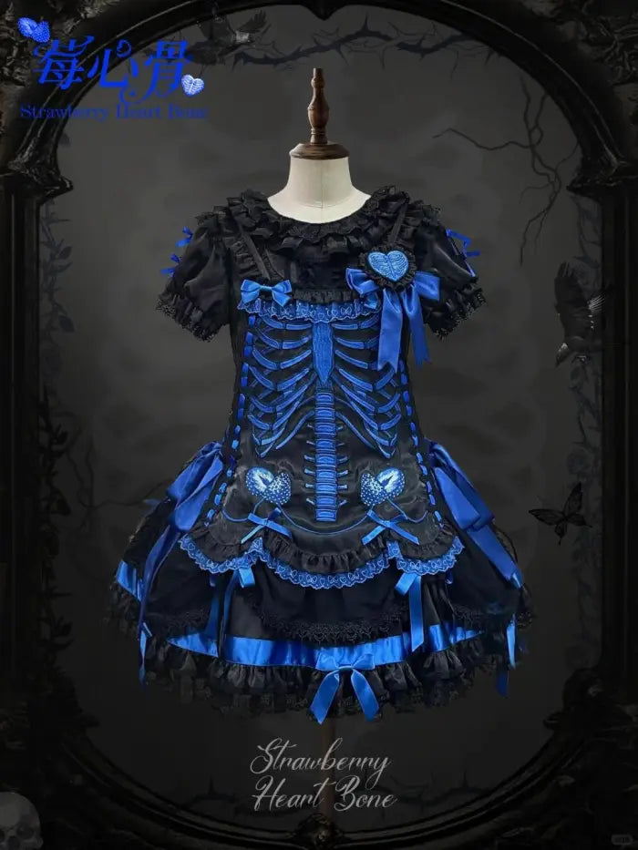 Heart & Skeleton Embroidery - Gothic Lolita OP Dress with Matching Apron - image 4