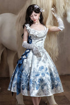 Irises Holiday - Blue Floral Satin-Effect Formal Dress - image 4