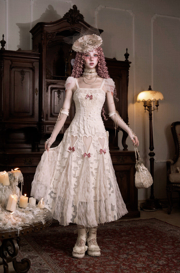 Cupid's Verse-Casket - Heart-Bow Cut-Out Lace Lolita Slip Dress - image 4