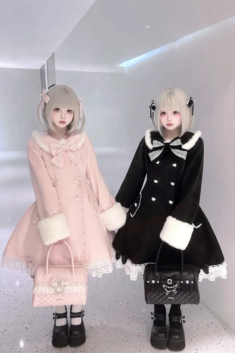 Snow Letter - Sweet Lolita Long Coat with Faux-Fur Trim - image 4