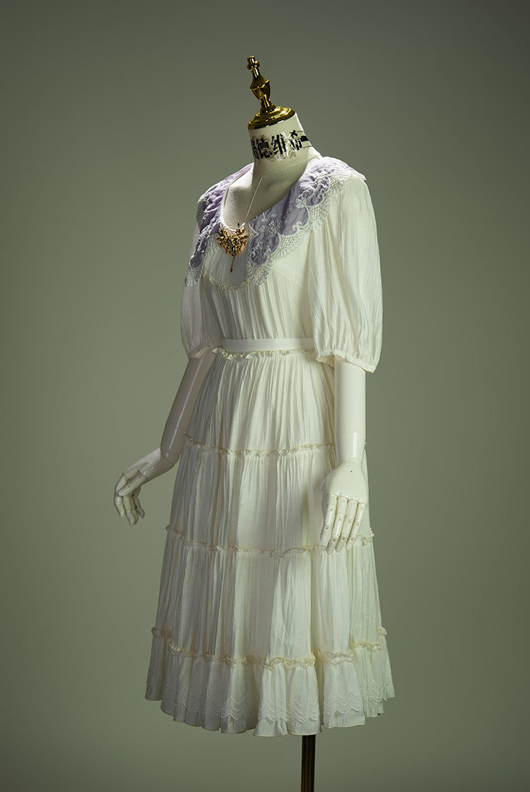 Cloud Soufflé Embroidered-Collar Classic Lolita Midi OP - image 4