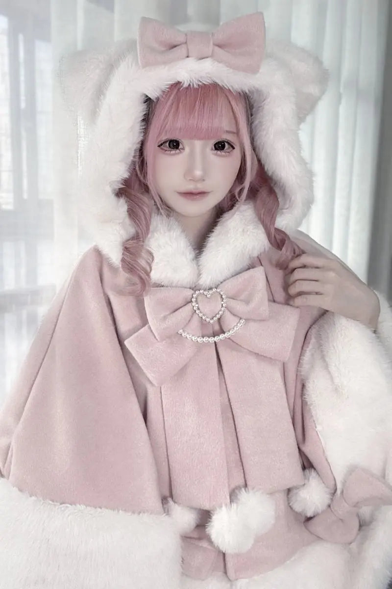 Snowball - Cat-Ear Hood Jirai Kei Cape - image 5
