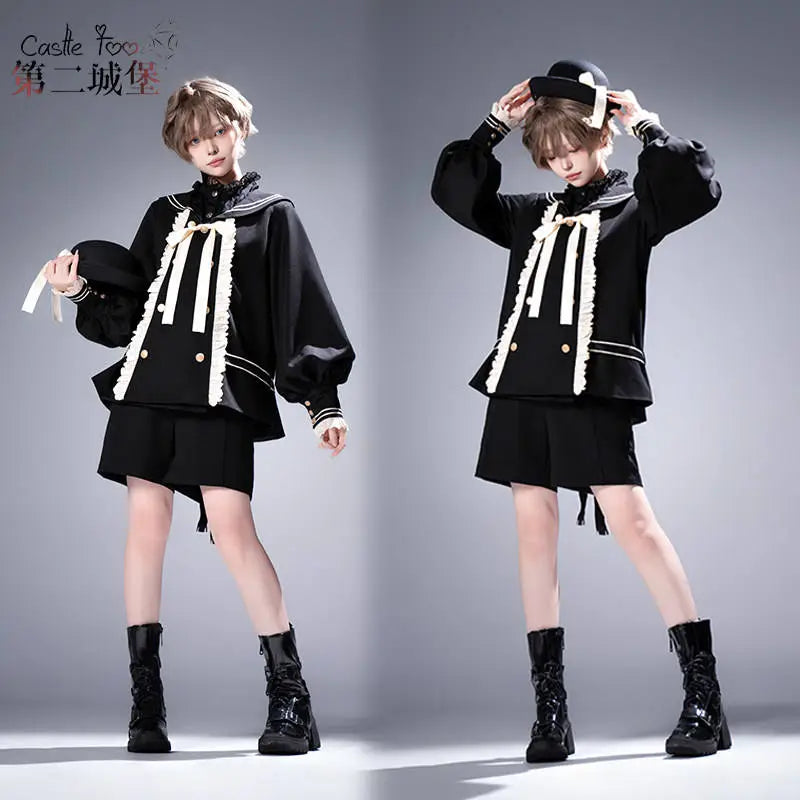 Misty City - Sailor-Collar Ouji Coat & Shorts Set - image 5