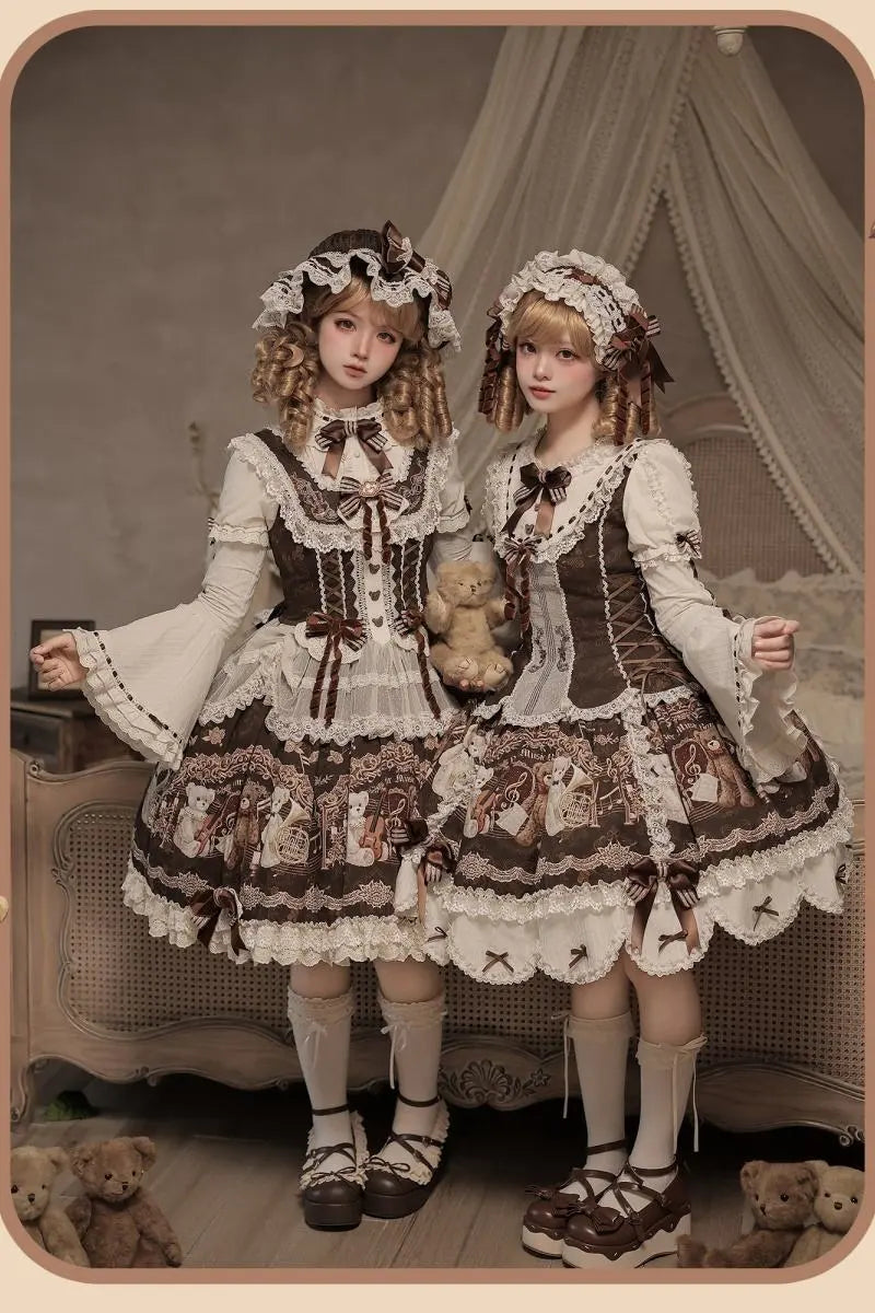 Bear Symphony - Retro Lolita JSK and OP Dresses - image 5