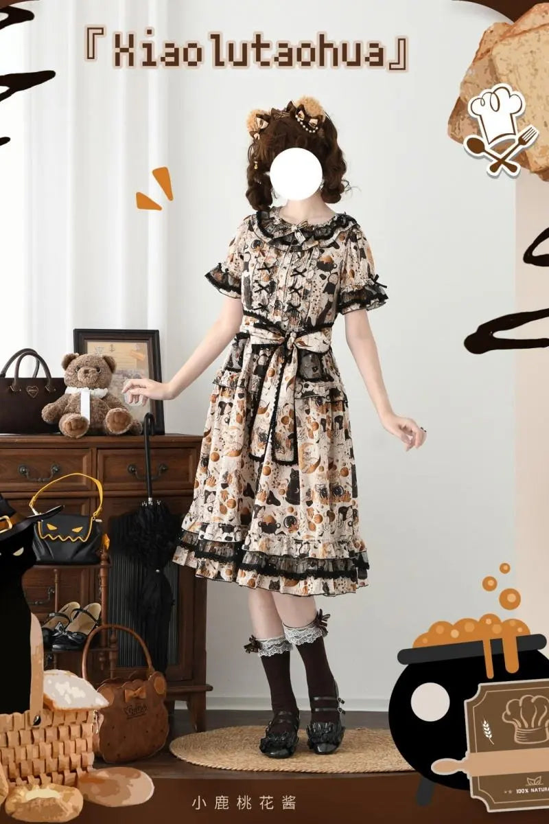 Black Cat Magician - Cotton Lolita OP Dress in Two Lengths - image 5