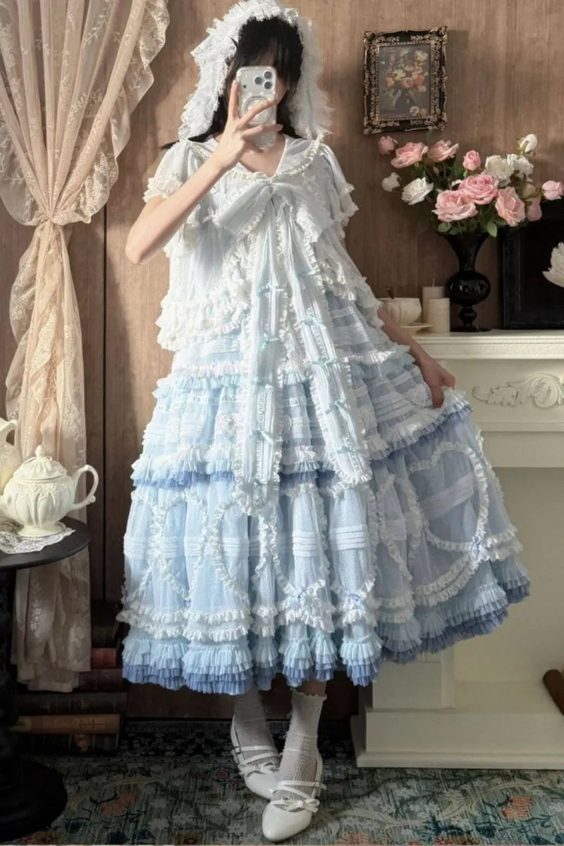 Dot Tulle - Tiered Classic Lolita JSK & Cardigan Coordinate and Accessories - image 5