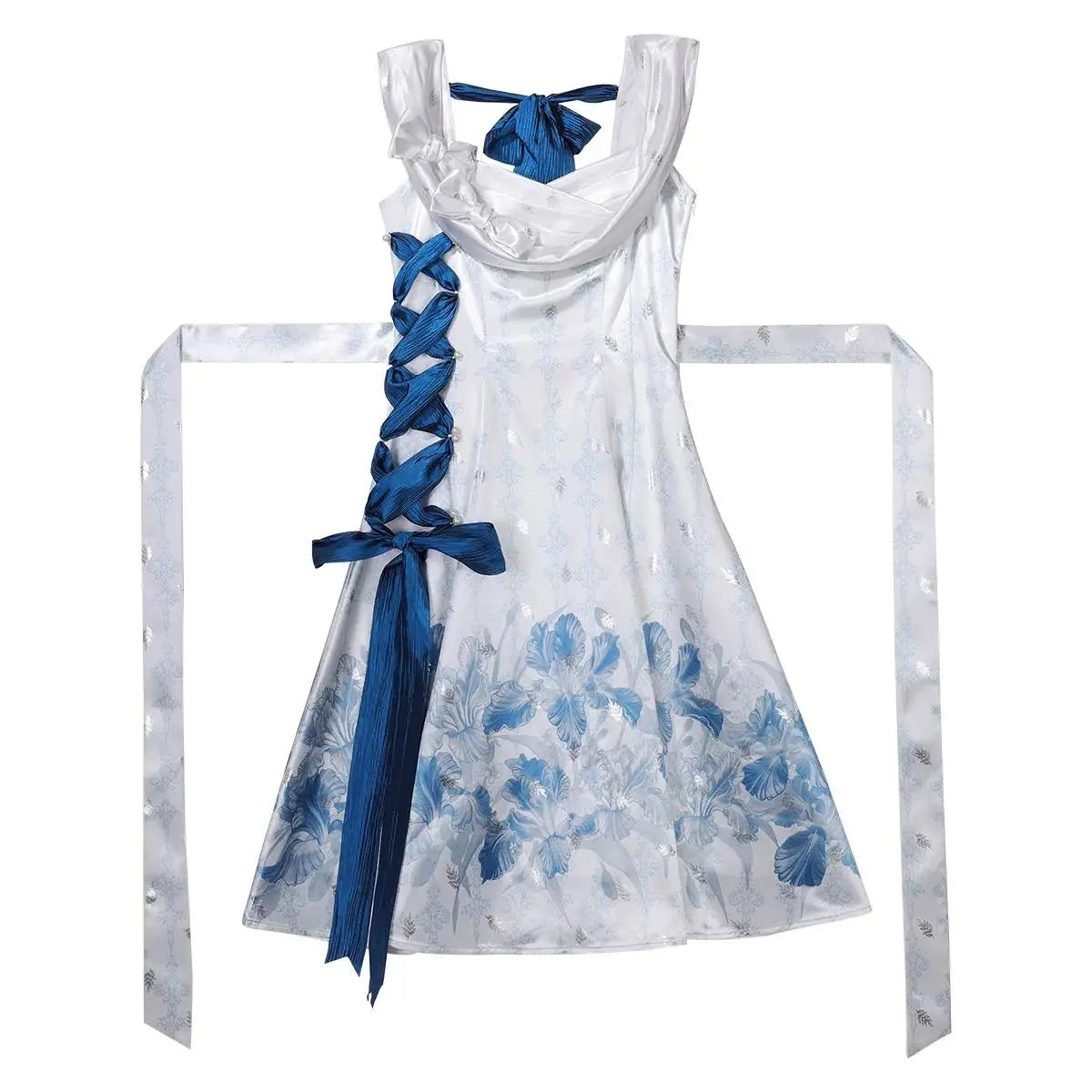 Irises Holiday - Blue Floral Satin-Effect Formal Dress - image 5