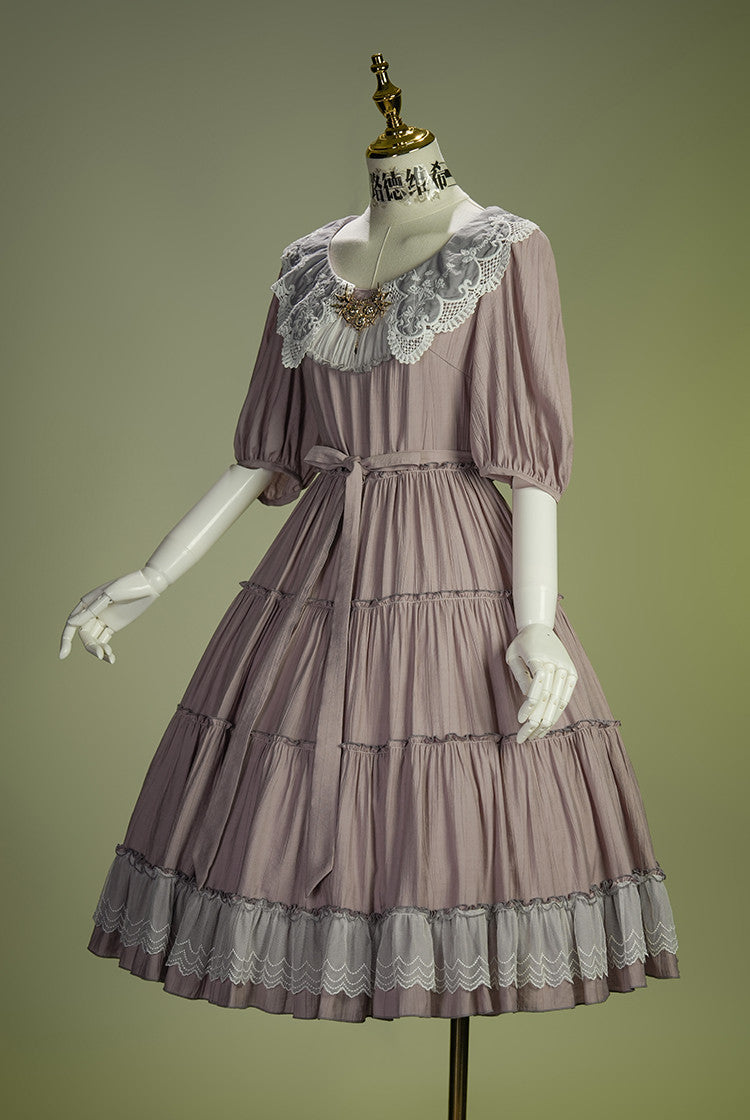 Cloud Soufflé Embroidered-Collar Classic Lolita Midi OP - image 5