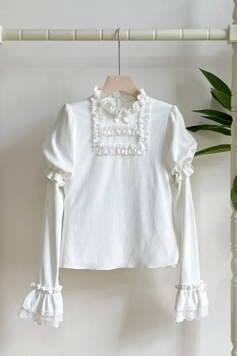 Elegant Ruffled Knitted Long-Sleeve Top - image 5