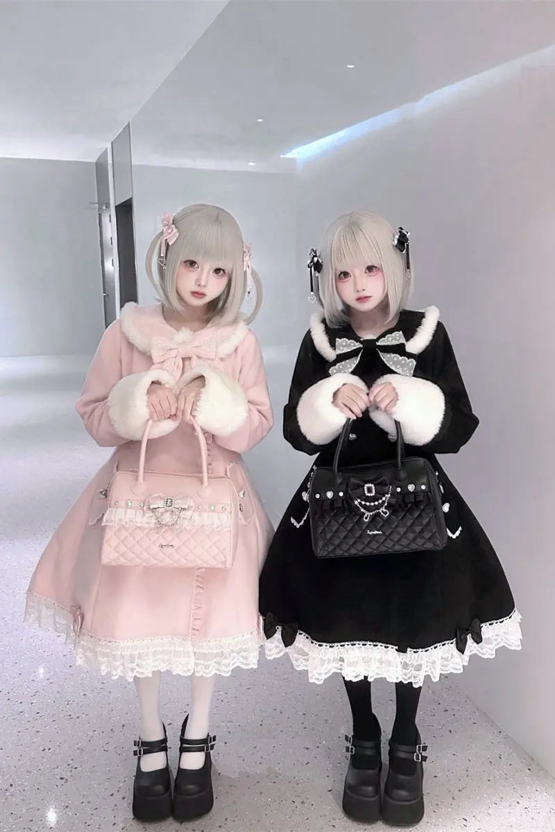 Snow Letter - Sweet Lolita Long Coat with Faux-Fur Trim - image 6