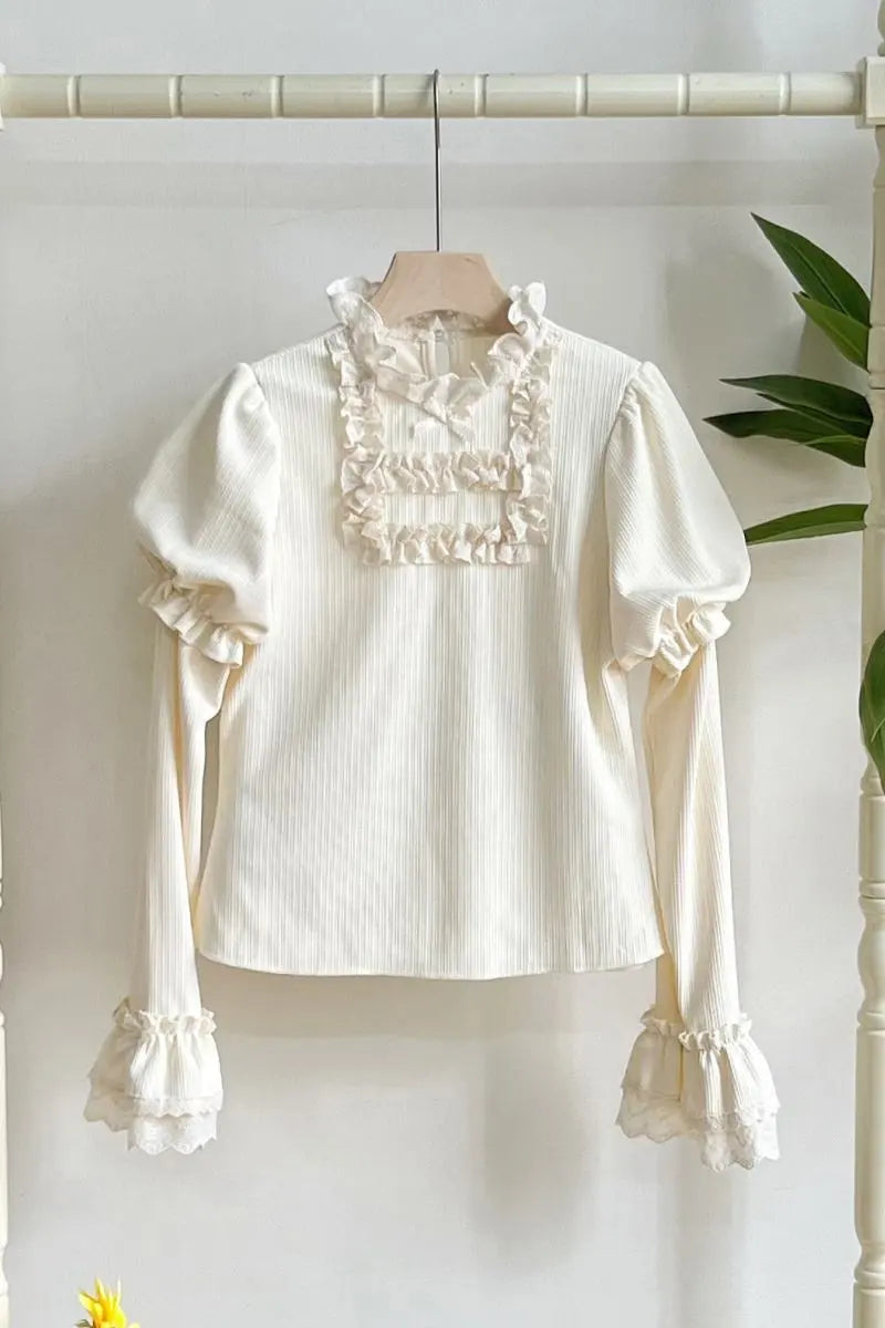 Elegant Ruffled Knitted Long-Sleeve Top - image 6
