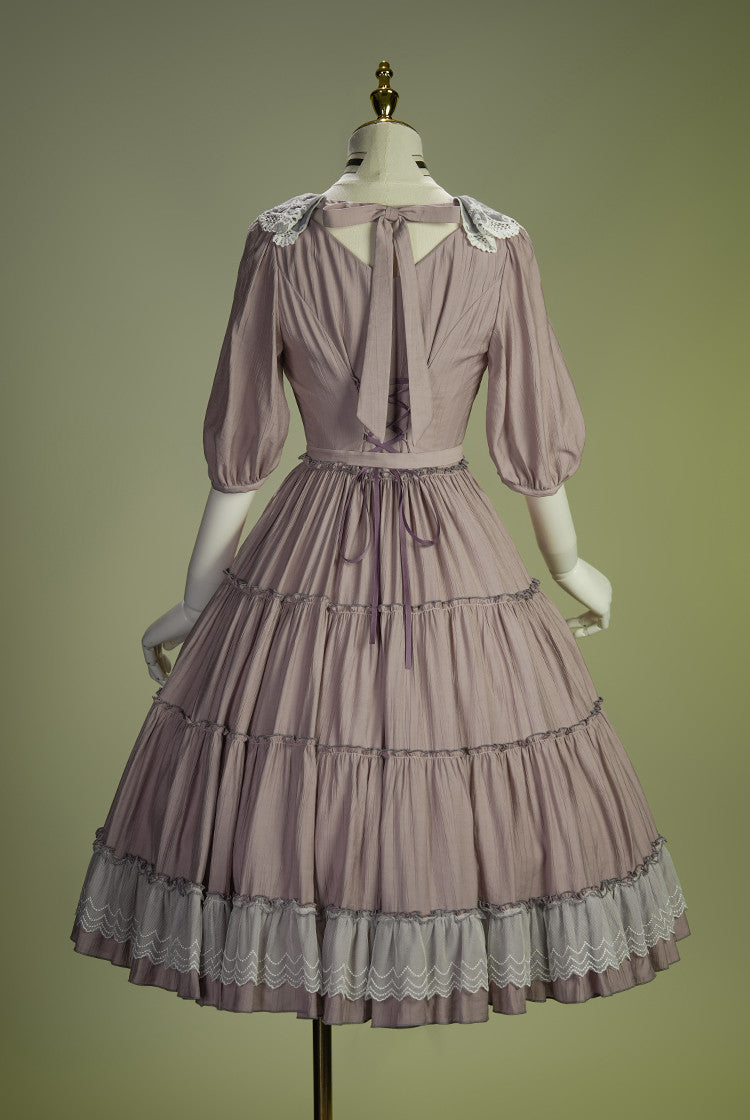 Cloud Soufflé Embroidered-Collar Classic Lolita Midi OP - image 6