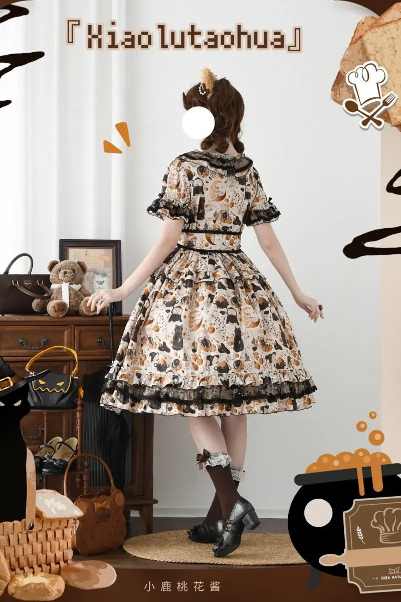Black Cat Magician - Cotton Lolita OP Dress in Two Lengths - image 6
