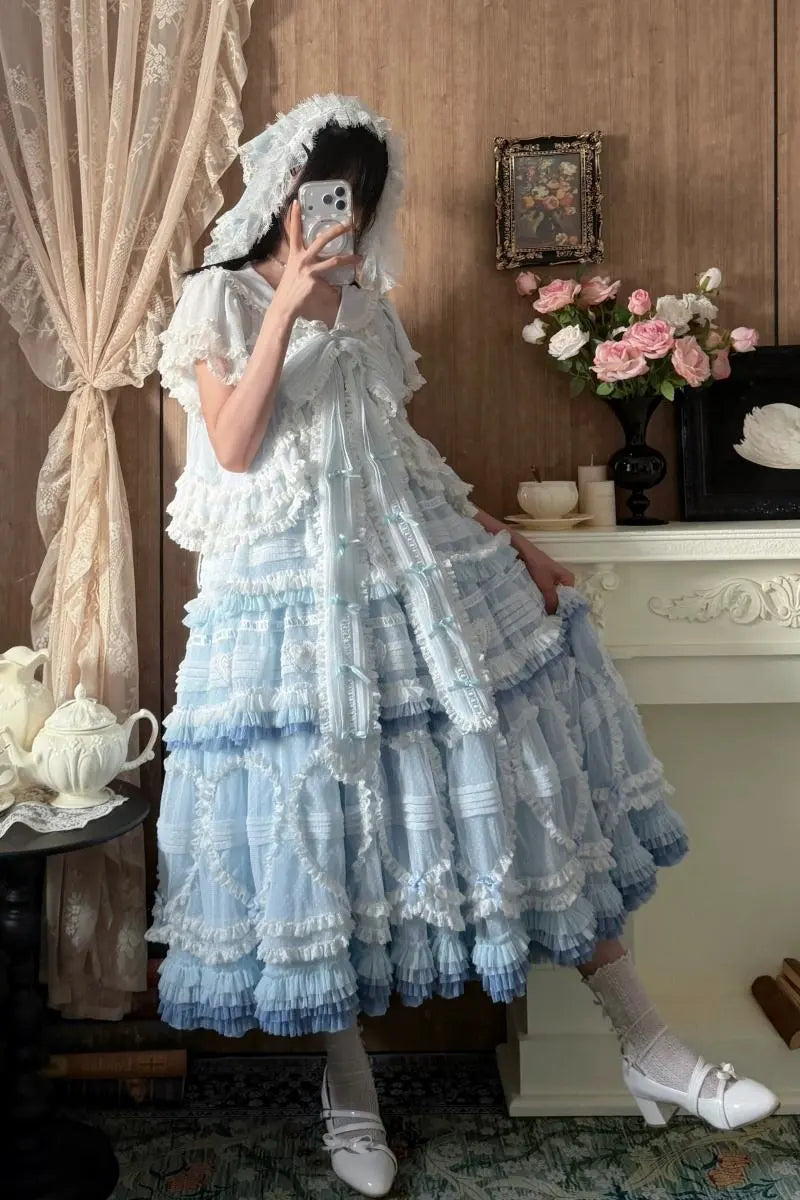 Dot Tulle - Tiered Classic Lolita JSK & Cardigan Coordinate and Accessories - image 6