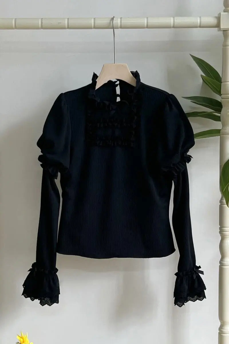 Elegant Ruffled Knitted Long-Sleeve Top - image 7