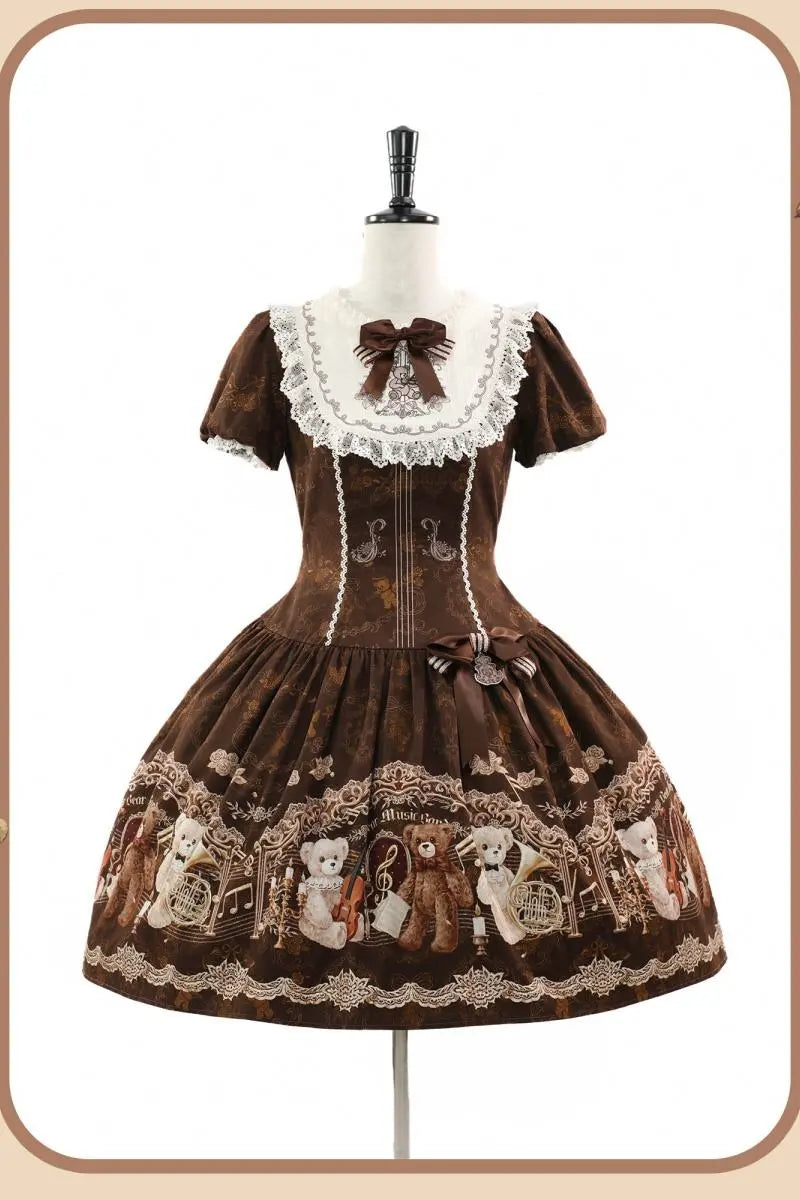 Bear Symphony - Retro Lolita JSK and OP Dresses - image 7