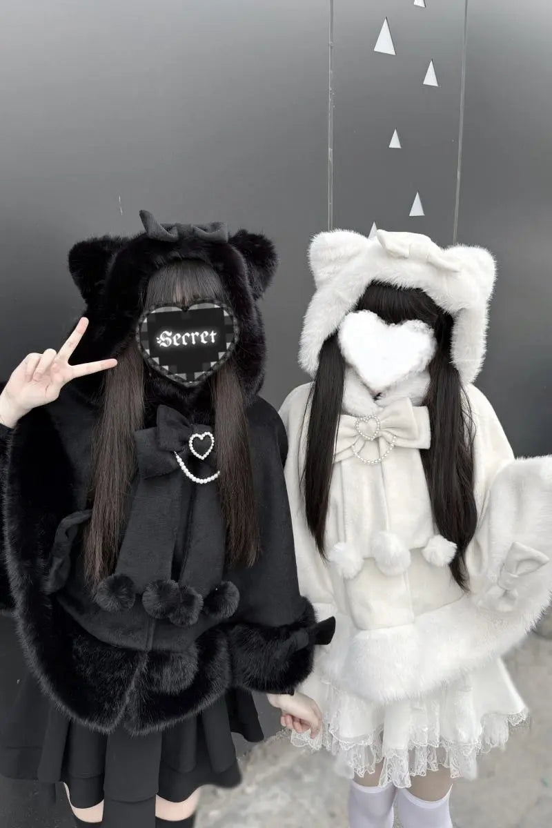 Snowball - Cat-Ear Hood Jirai Kei Cape - image 7