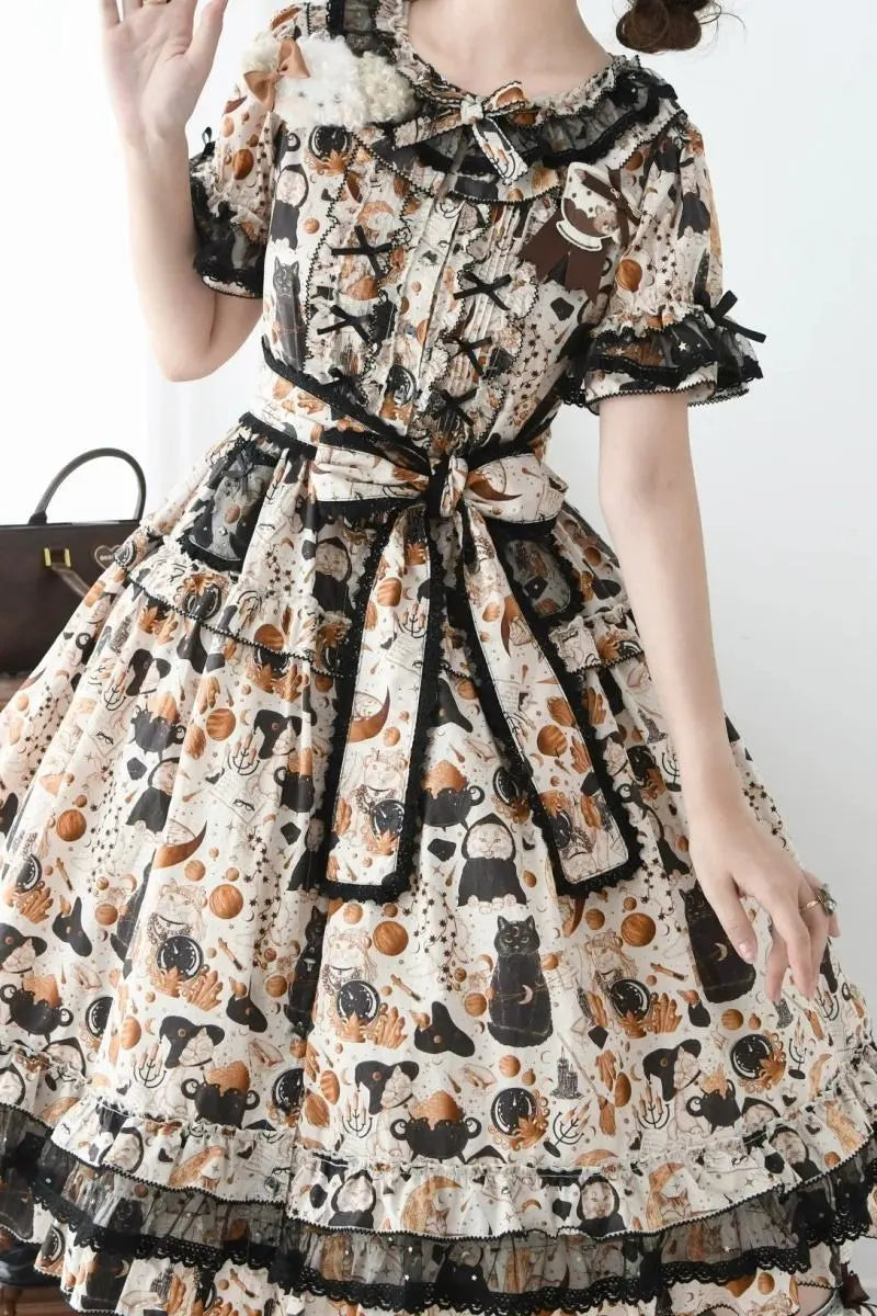 Black Cat Magician - Cotton Lolita OP Dress in Two Lengths - image 7