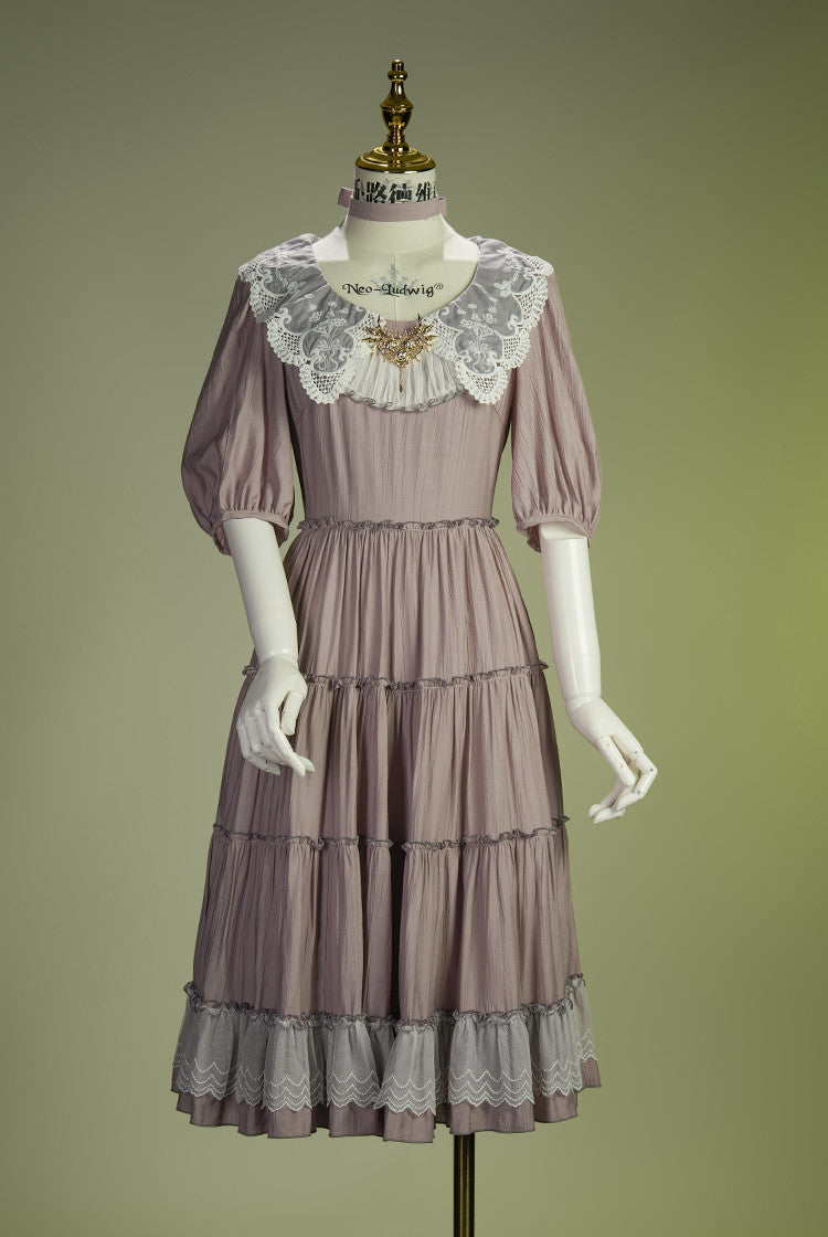Cloud Soufflé Embroidered-Collar Classic Lolita Midi OP - image 7