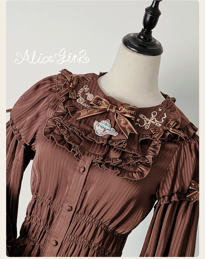 Little Bear Chocolate - Striped Sweet Lolita Blouse - image 8