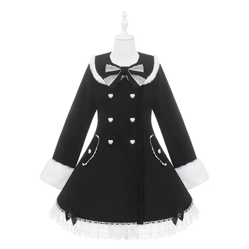 Snow Letter - Sweet Lolita Long Coat with Faux-Fur Trim - image 8