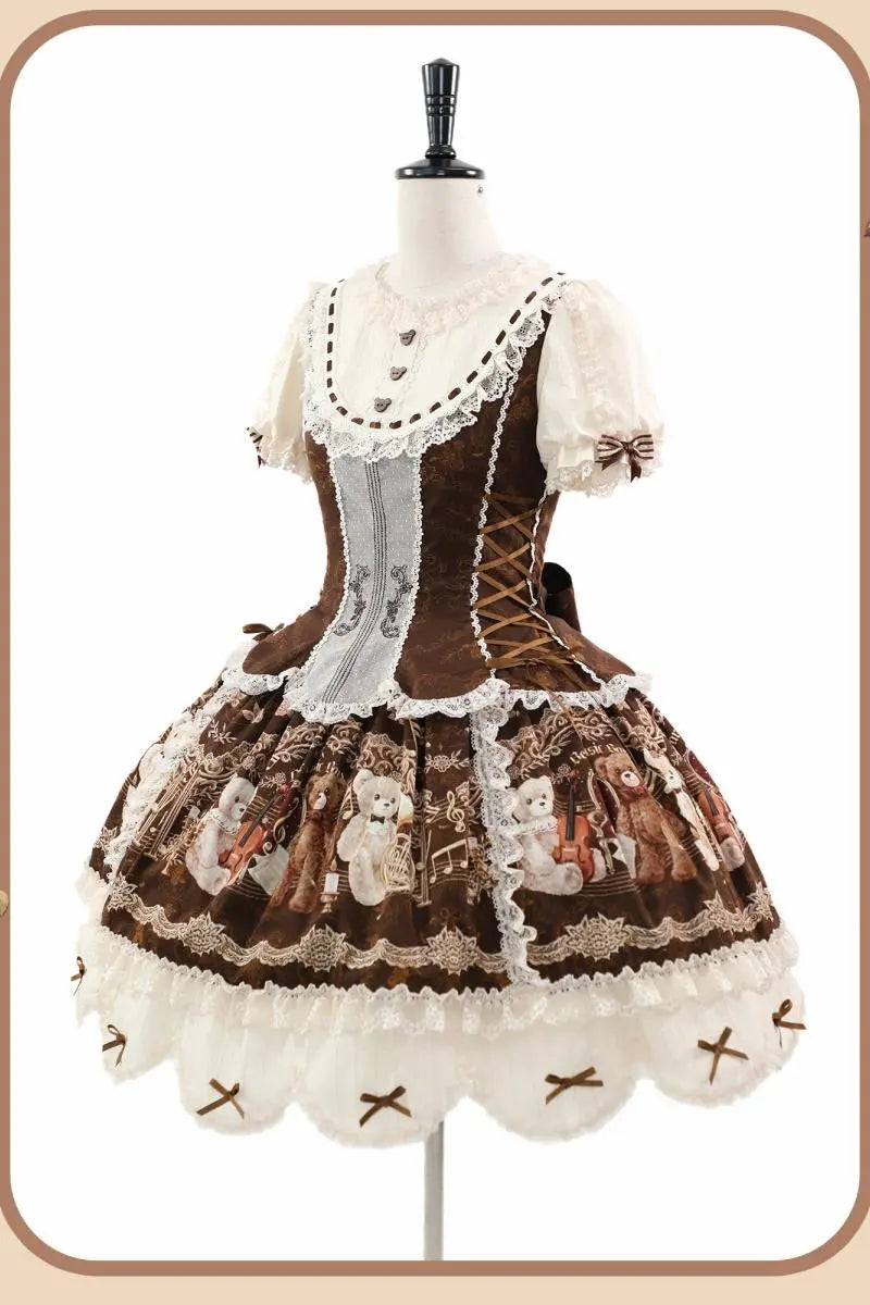 Bear Symphony - Retro Lolita JSK and OP Dresses - image 8
