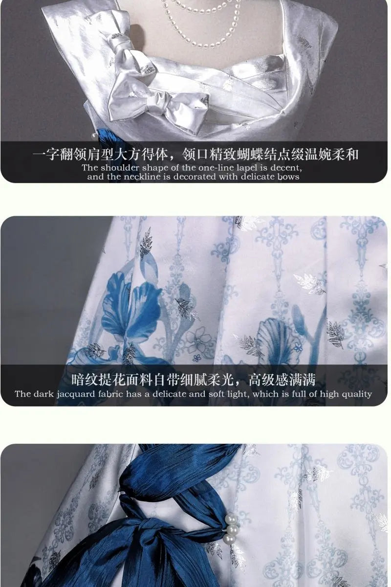 Irises Holiday - Blue Floral Satin-Effect Formal Dress - image 9
