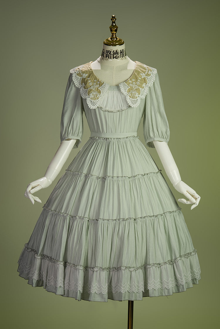 Cloud Soufflé Embroidered-Collar Classic Lolita Midi OP - image 9