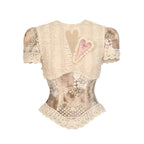 Cupid's Verse-Casket - Heart Cut-Out Vintage Lace Lolita Top - image 9