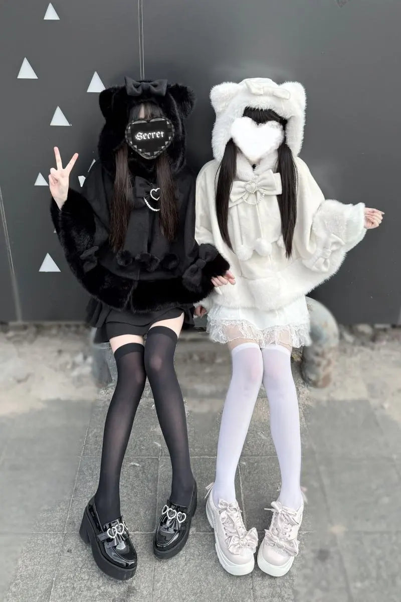 Snowball - Cat-Ear Hood Jirai Kei Cape - image 9