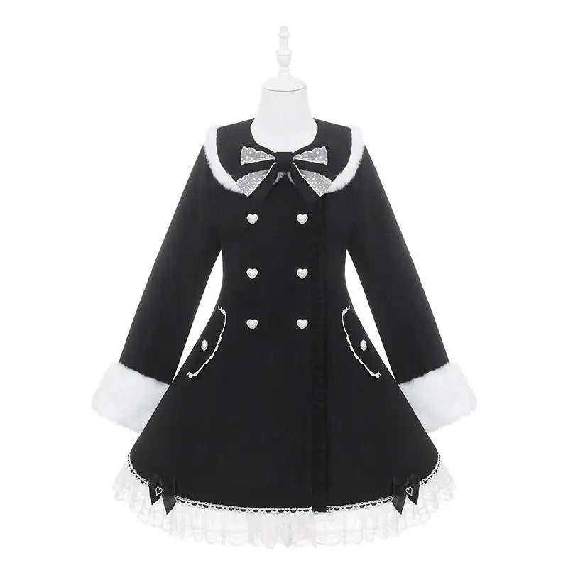 Snow Letter - Sweet Lolita Long Coat with Faux-Fur Trim - image 9