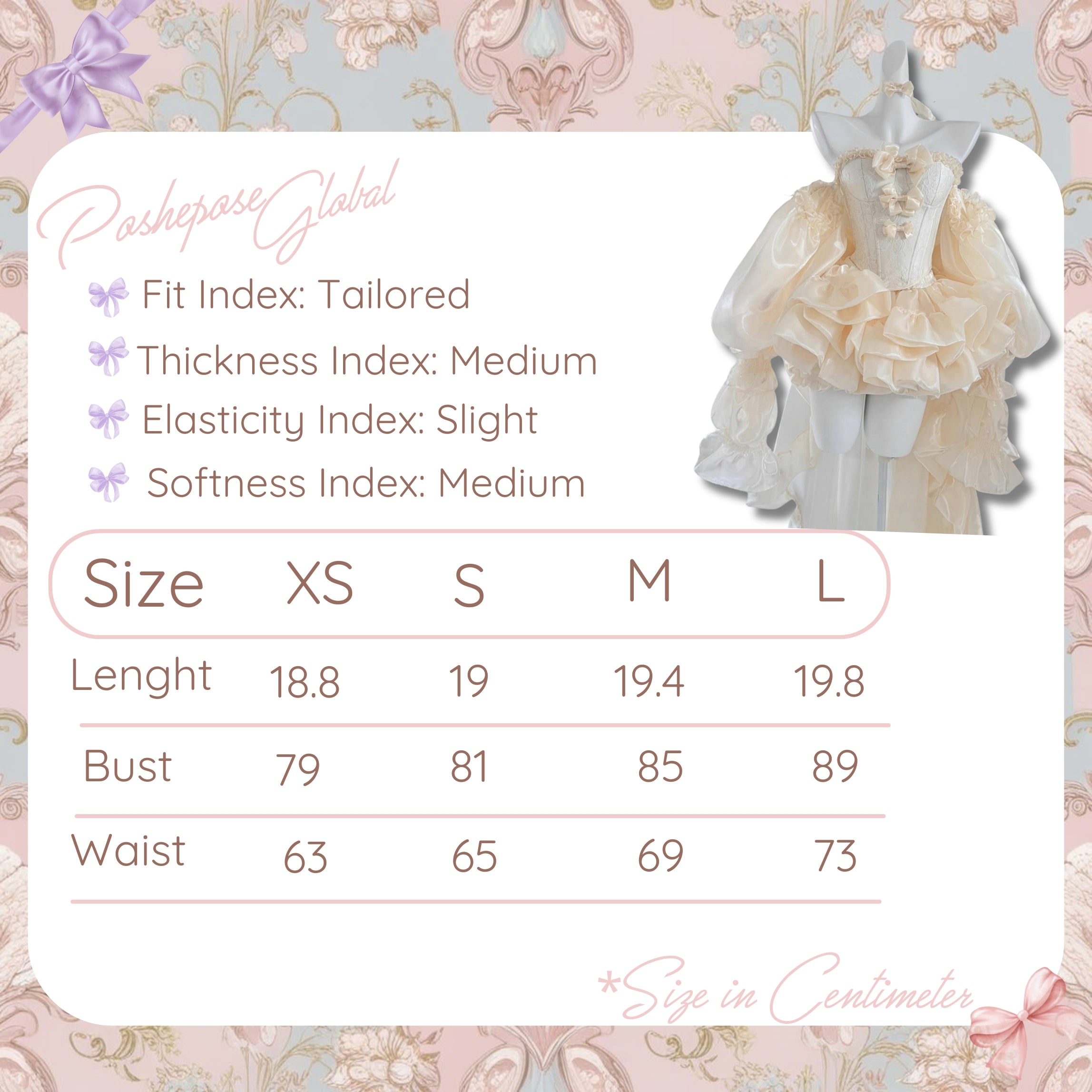 POSHEPOSE - Proxima Gold Cheryl Dress - official POSHEPOSE size chart